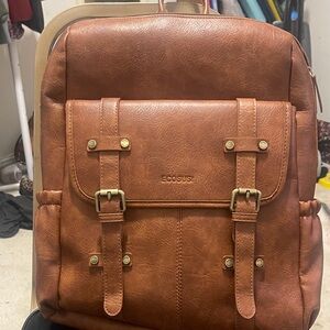 ECOSUS Tan Faux Leather Men's Backpack with Buckle Front Pocket